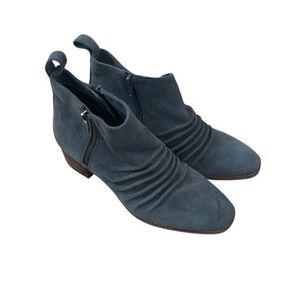 Blue Suede Ruched Ankle Boots Side Zip Block Heel Women Shoes Size 7.5